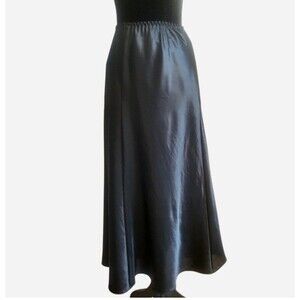 VTG Farr West Black Satin Slip Midi Skirt Size S Luxury Whimsigoth 90s Y2K